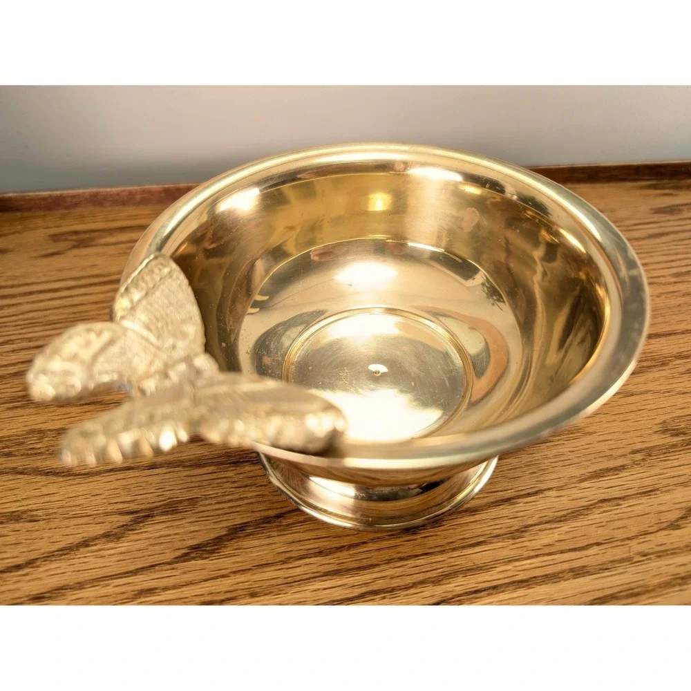 Vintage Butterfly Pedestal Bowl Solid Brass Hand Made in India Decorative Decor